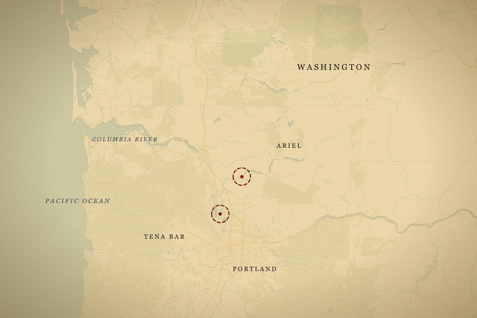 Cooper's presumed jump zone near Ariel, Washington, and Tena Bar on the Columbia River, where part of the ransom surfaced in 1980. Map data © OpenStreetMap contributors, tiles © CARTO.