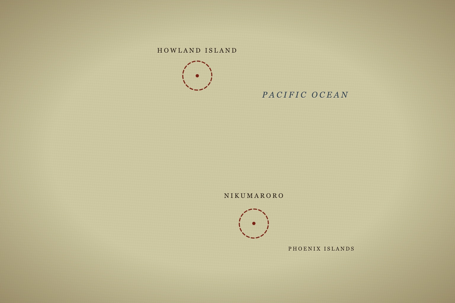 Howland Island, the destination Earhart never reached, and Nikumaroro in the Phoenix Islands to the southeast. Map data © OpenStreetMap contributors, tiles © CARTO.