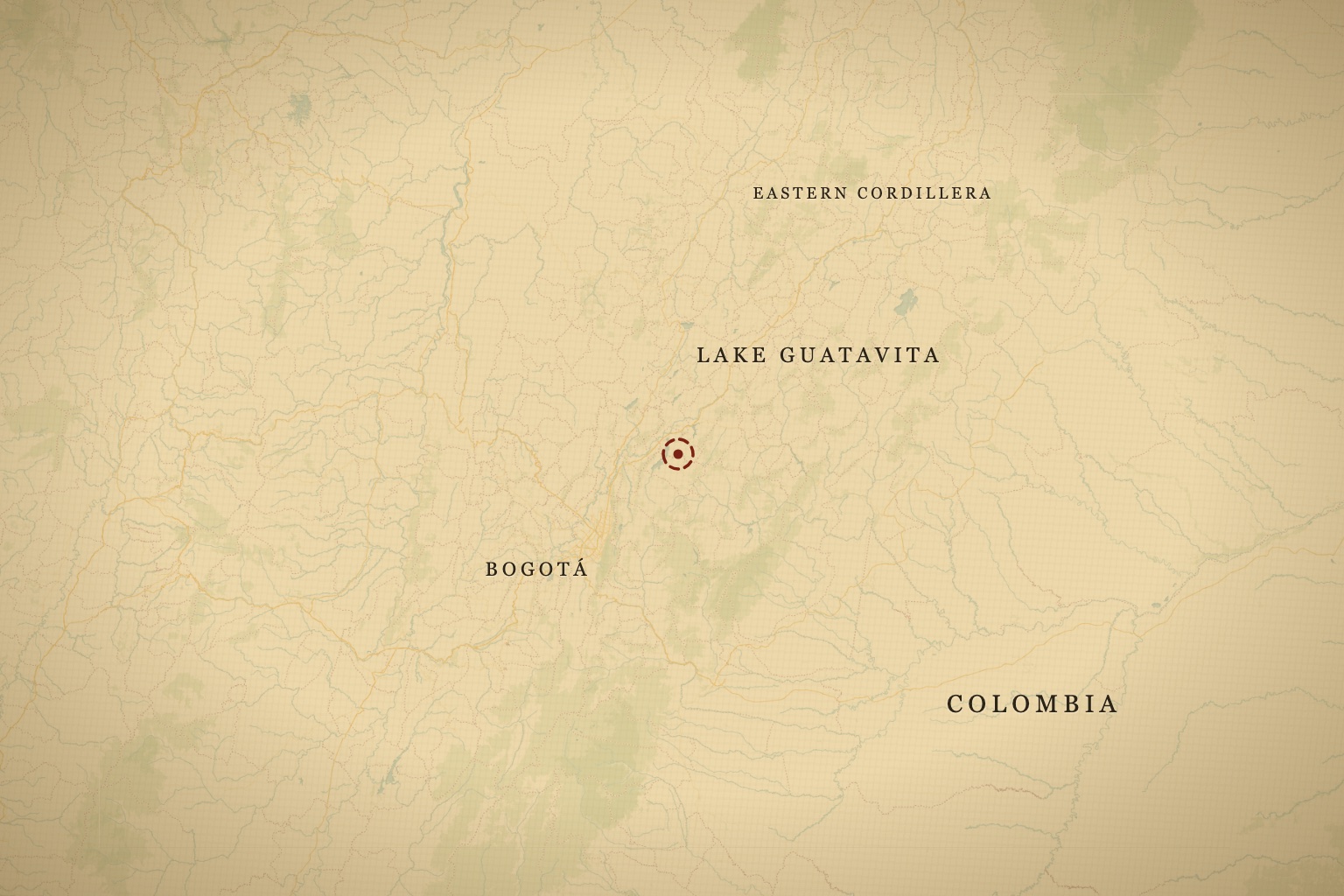Lake Guatavita, the Muisca crater lake in Colombia's Eastern Cordillera, northeast of Bogotá. Map data © OpenStreetMap contributors, tiles © CARTO.