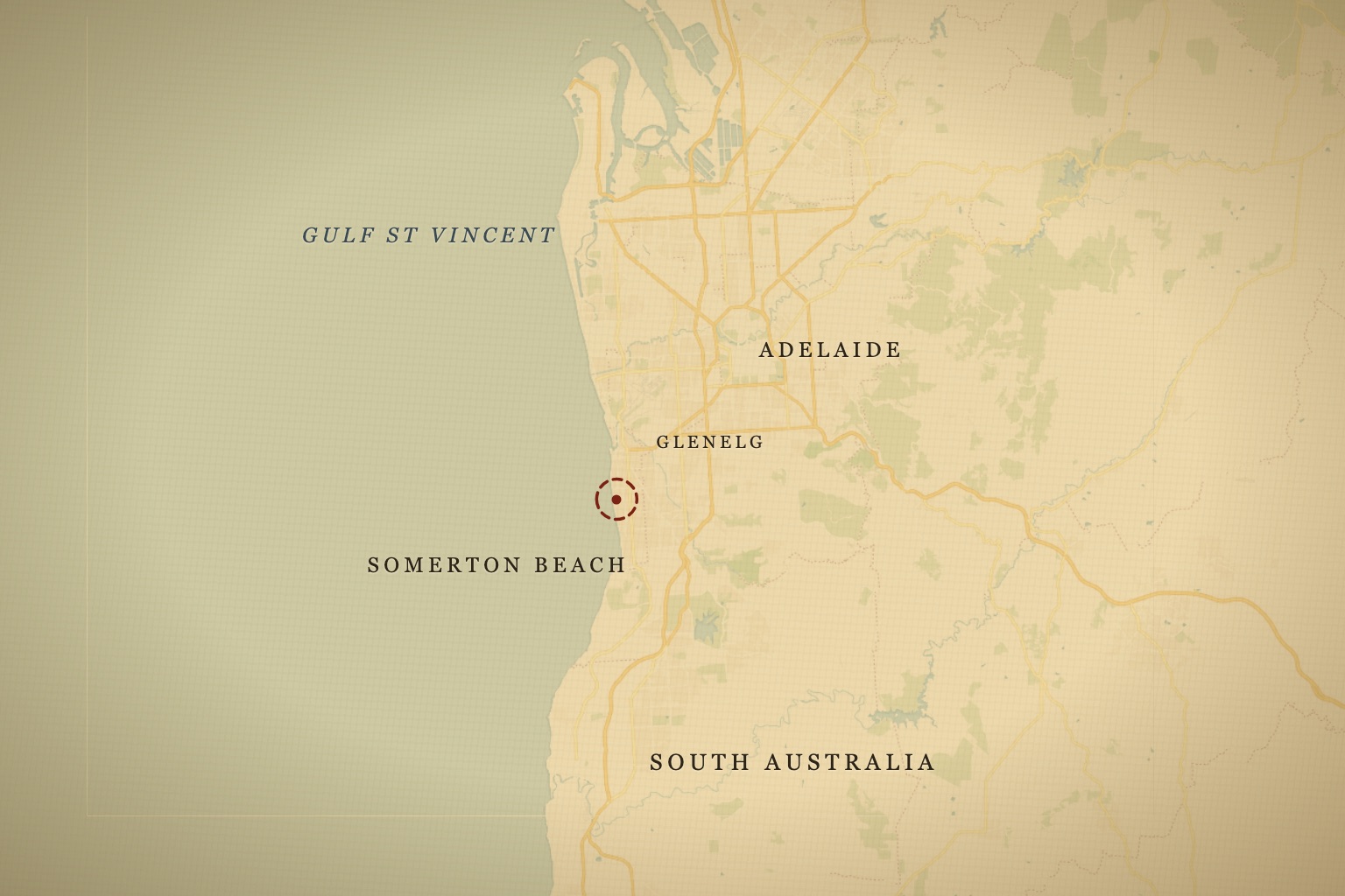 Somerton Beach at Glenelg, south of central Adelaide, South Australia, where the body was found against the seawall on December 1, 1948. Map data © OpenStreetMap contributors, tiles © CARTO.